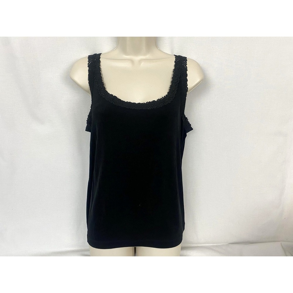 Chicos Travelers Lace Trim Tank Top Size 3 / XL Black Camisole Whimsigoth Witchy
